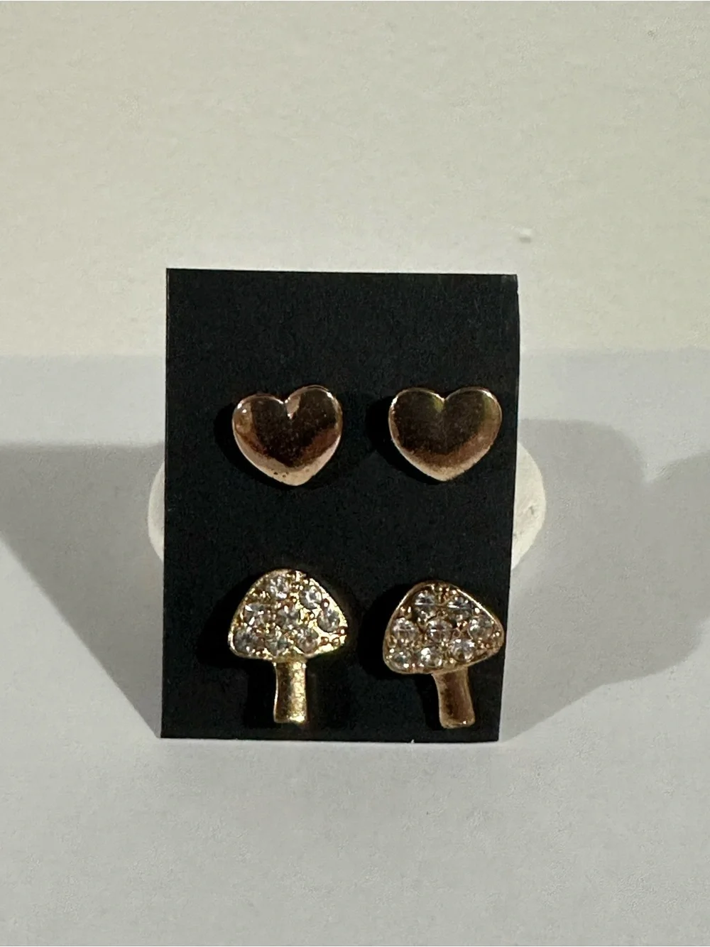 Gold Heart Stud Earrings Set – Crystal & Polished Metallic Pair